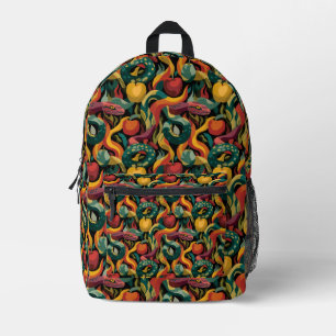 Vibrant Seamless Pattern with Snakes and Apples Printed Backpack