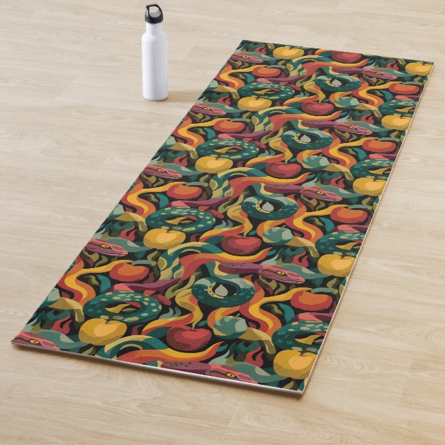 Vibrant Seamless Pattern with Snakes and Apples Yoga Mat (In Situ)