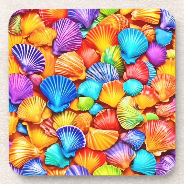 Vibrant Seashell Symphony Art Coaster (Front)