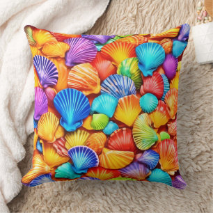 Vibrant Seashell Symphony Art Throw Pillow