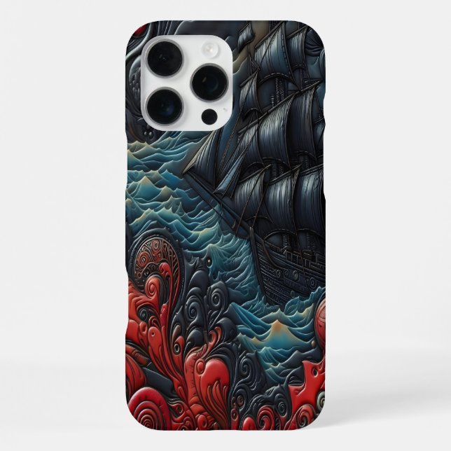 Vibrant Ship in Swirling Waves iPhone Case (Back)
