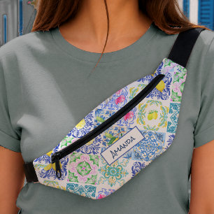 Vibrant Sicilian Citrus Blue Yellow Mediterranean Fanny Pack