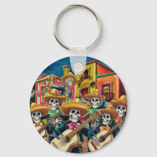 Vibrant Skeleton Mariachi Band Día de Los muertos Keychain
