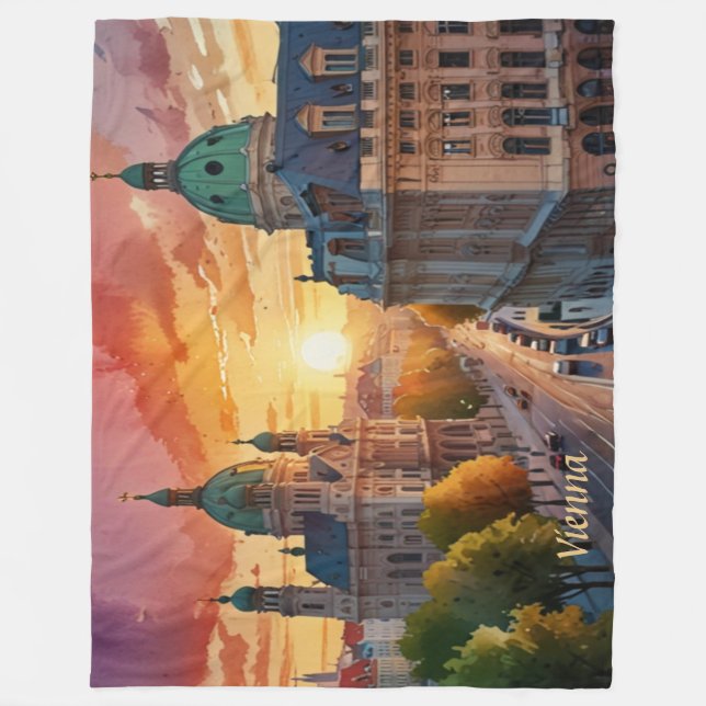 Vibrant Sketch of Vienna Monogram |  Fleece Blanket (Front)