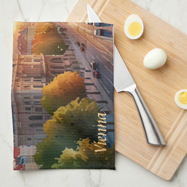 Vibrant Sketch of Vienna Monogram |  Kitchen Towel (Quarter Fold)