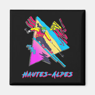 Vibrant Skiing Adventure In Hautes-alpes Retro Ski Magnet