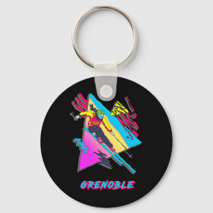 Vibrant Skiing Design Featuring Grenoble Text Ski  Keychain