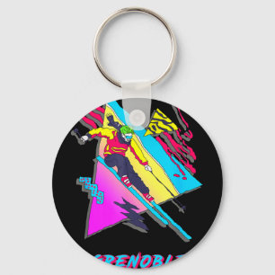 Vibrant skiing design featuring grenoble text ski keychain