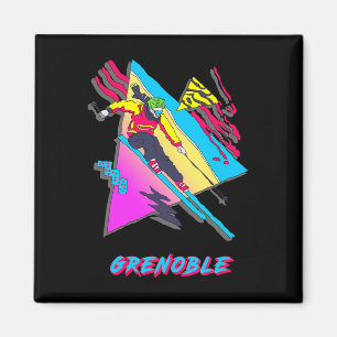 Vibrant Skiing Design Featuring Grenoble Text Ski  Magnet