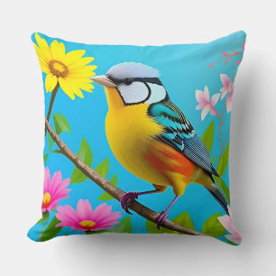 🌸 Vibrant Songbird On Floral Branch Gift Throw Pillow