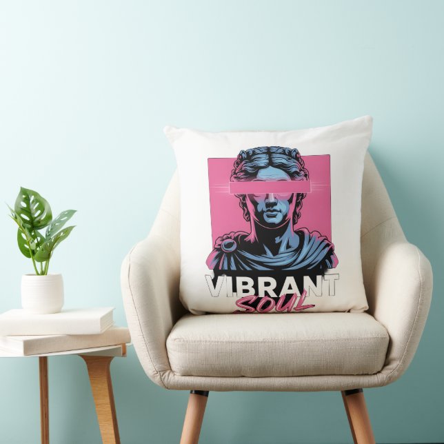 VIBRANT SOUL | Aesthetic Vaporwave Greek Statue  Throw Pillow (Chair)