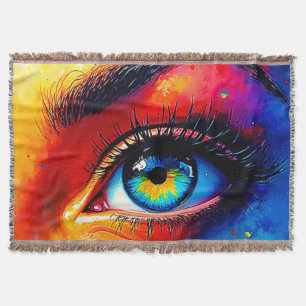 Vibrant Soul Colorful Eye Painting Throw Blanket
