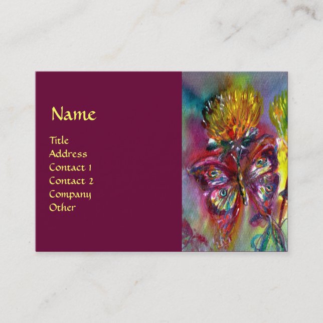 VIBRANT SPARKLING BUTTERFLIES IN BLUE,red Business Card (Front)