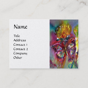 VIBRANT SPARKLING BUTTERFLIES,THISTLES Blue White Business Card