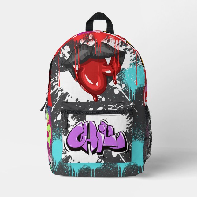 Vibrant spay painting and graffiti Grey Red  Printed Backpack (Front)