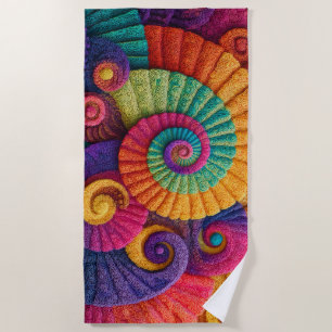 Vibrant Spiral Abstract Patterns Beach Towel