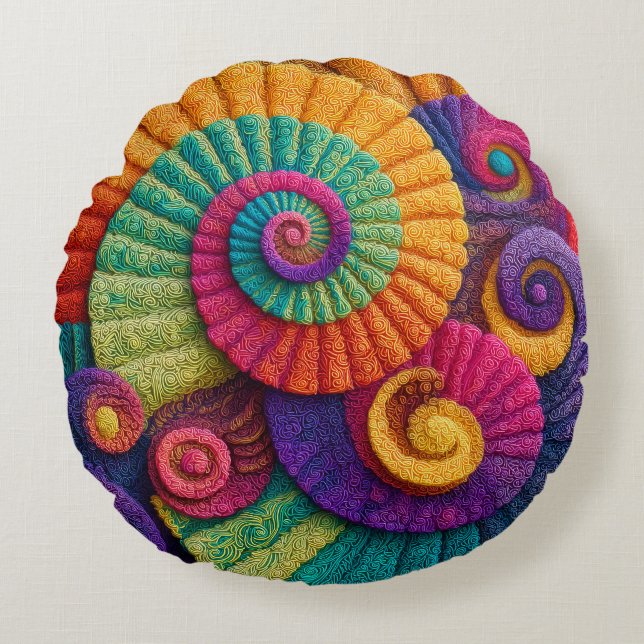 Vibrant Spiral Abstract Patterns Round Pillow (Front)