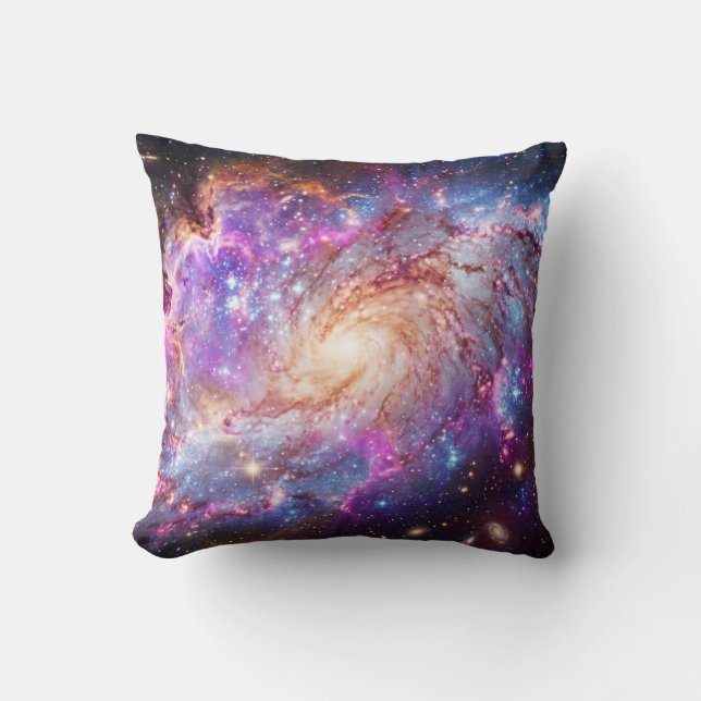Vibrant Spiral Galaxy & Nebula Space Pattern Throw Pillow (Front)