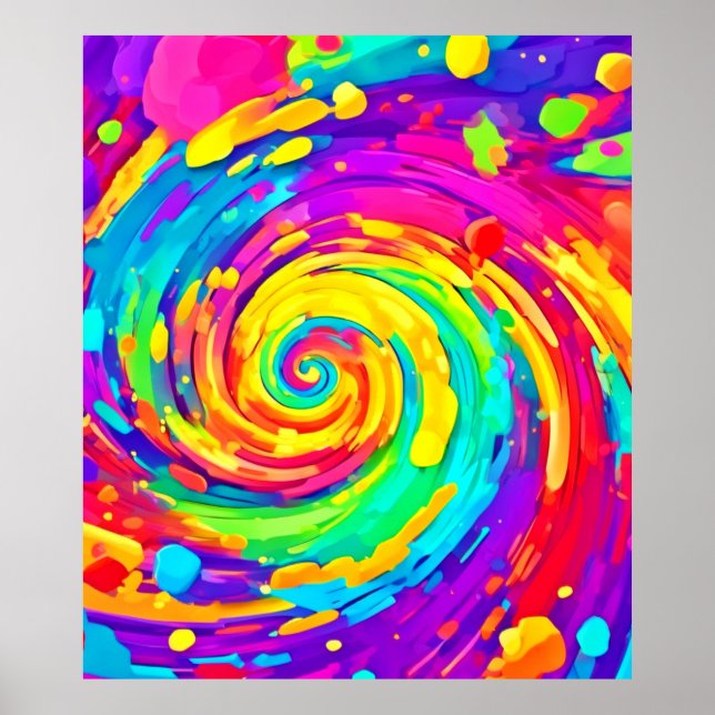 Vibrant Spiral Splash Colours Art Poster (Front)