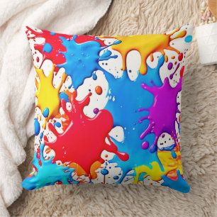 Vibrant Splashes of Neon Colours Throw Pillow