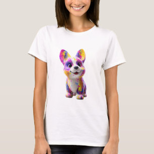 Vibrant Splatter Paint Corgi Puppy Women T-Shirt