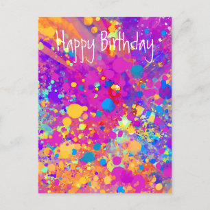 Vibrant Splatters Happy Birthday Abstract  Postcard