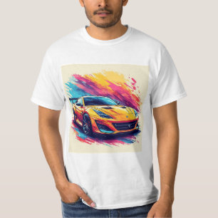 Vibrant Sports Car in a Dynamic Abstract Art T-Shirt