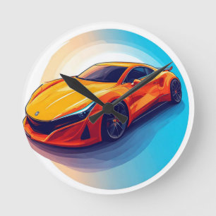 Vibrant Sports Car with Modern Design Round Clock