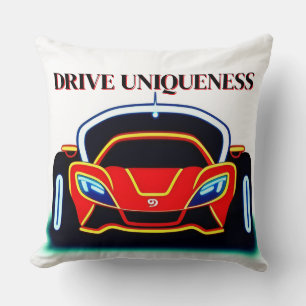 Vibrant Sports Car with Neon Glow Throw Pillow