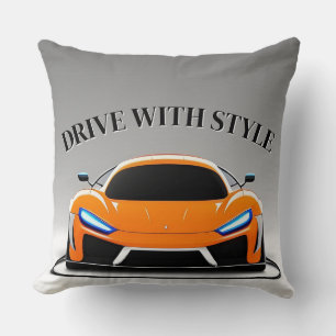 Vibrant Sports Car with Neon Glow Throw Pillow