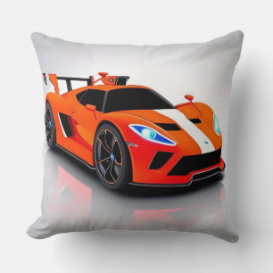 Vibrant Sports Car with Neon Glow Throw Pillow