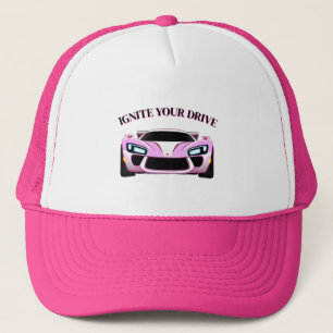 Vibrant Sports Car with Neon Glow Trucker Hat