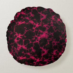 Vibrant Spotted Pink and Black Flames Round Pillow