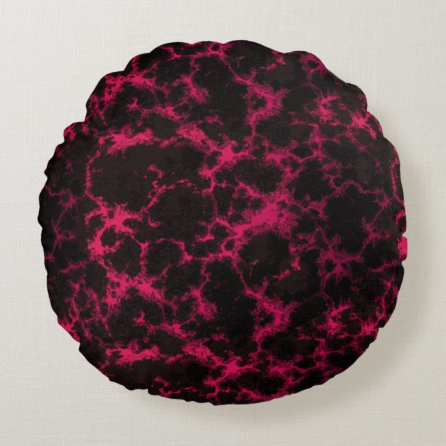 Vibrant Spotted Pink and Black Flames Round Pillow (Front)