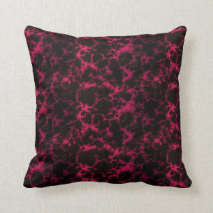 Vibrant Spotted Pink and Black Flames Throw Pillow