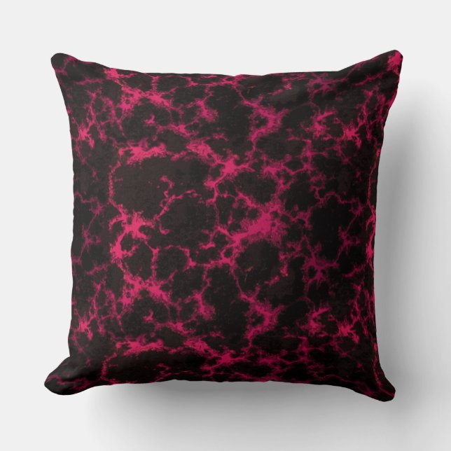 Vibrant Spotted Pink and Black Flames Throw Pillow (Front)