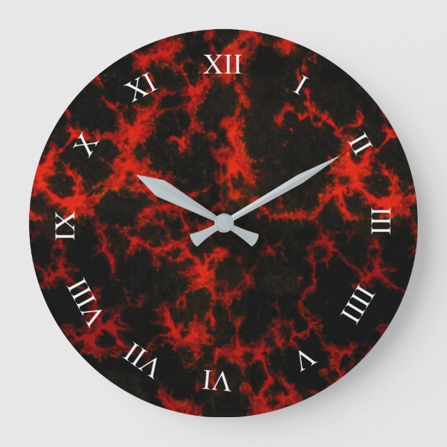 Vibrant Spotted Red and Black Flames Roman Digits Large Clock (Front)
