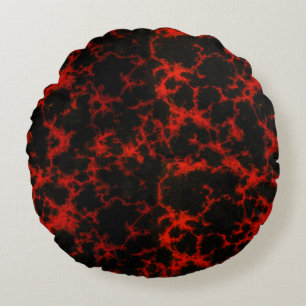 Vibrant Spotted Red and Black Flames Round Pillow