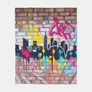 Vibrant Spray-Painted City Skyline Fleece Blanket