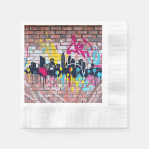 Vibrant Spray-Painted City Skyline Napkin
