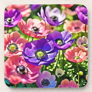 Vibrant Spring Anemone Blooms Design Coaster