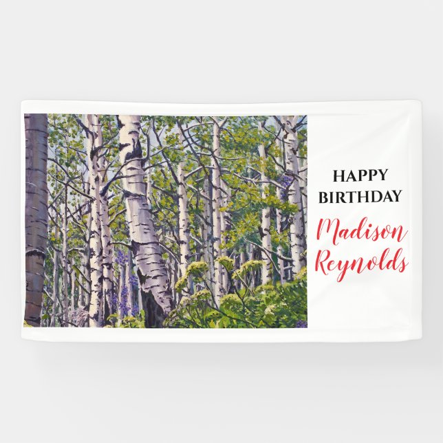 Vibrant Spring Aspen Tree Birthday Banner (Horizontal)