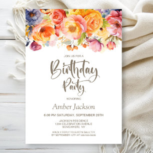 Vibrant Spring Floral Any Age Birthday Party Invitation