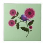Vibrant Spring Floral with Cute Purple Bird Art Tile<br><div class="desc">Bring the freshness of the garden into your home with this beautiful Spring illustration. Featuring a chubby purple bird resting on a flowering branch, surrounded by vibrant deep pink blooms and lush green leaves. This cheerful design is perfect for celebrating the season of new beginnings. It looks stunning on tote...</div>