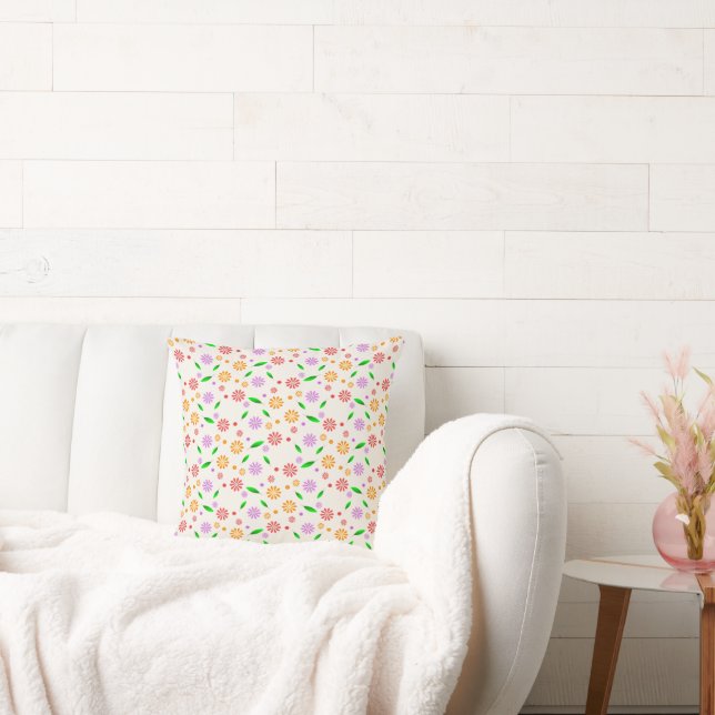 Vibrant Spring Flowers and Leaves  Throw Pillow (Couch)