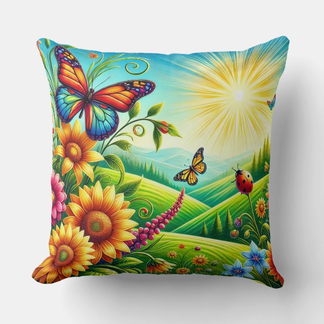 Vibrant Spring Landscape With Flowers Throw Pillow (Front)