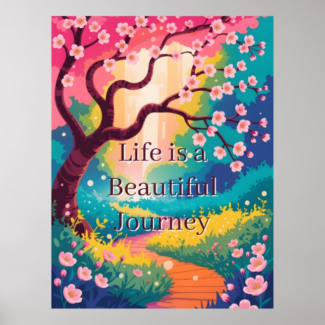 Vibrant Spring Path under Blooming Cherry Blossoms Poster (Front)
