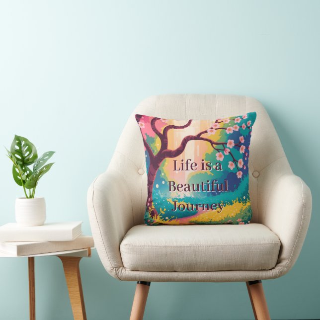 Vibrant Spring Path under Blooming Cherry Blossoms Throw Pillow (Chair)