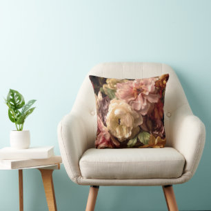 Vibrant Spring Peony Vintage Arrangement Throw Pillow