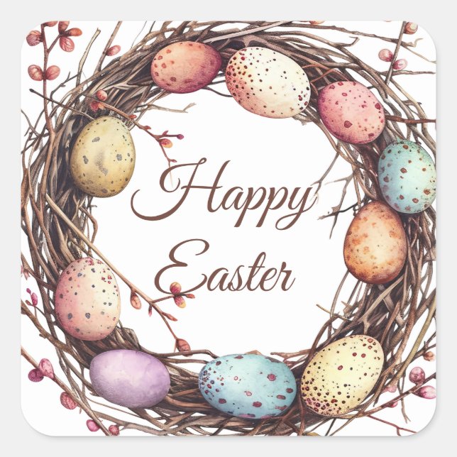Vibrant Springtime Egg Nest Easter Brunch Square Sticker (Front)